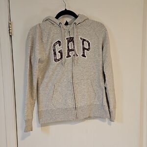 Gap Womens Gray Small Zip Up Hoodie Pockets Embroidery